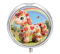 Cute Pony Round Pill Box Cute Small Fish Oil Cases Portable 3 Compartment Pill Boxes Round Pill Case with Mirror for Vitamins Medication Supplements Gift