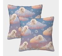 Cute Poodle-Cloudy Sky Whimsical Pillow Covers 2 Pack Cozy Pillowcases Art Cushion Case with Invisible Zipper Decorative Sofa for Living Room Bedroom 50x50cm