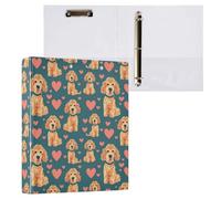 Cute Poodle Dog and Hearts Doodle 3 Ring Binder 1.5" Decorative D-Ring Binder with Clipboard&3 Clear Pockets, Holds 200 Sheets A4 Size Paper Waterproof Binders for School Home Office