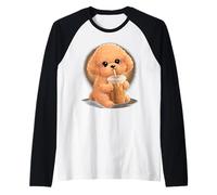 Cute Poodle Dog with Iced Coffee Raglan Baseball Tee