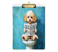Cute Poodle Dogs Retro Toilet Reading Newspaper Artists clipboard Large Waterproof for Clip Board Teacher Size 9 x 12