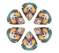 Cute Poodle Floral Garden Guitar Picks 6 Pack Thin Medium Heavy Thickness Guitars Pick For Acoustic Electric Guitar Ukulele Bass 0.71mm