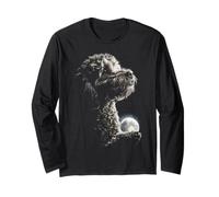 Cute Poodle Holding Full Moon Moonlight Aesthetic Dog Art Long Sleeve T-Shirt