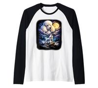 Cute Poodle Howling to The Moon Vintage Mystical Dog Art Raglan Baseball Tee