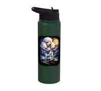 Cute Poodle Howling to The Moon Vintage Mystical Dog Art Stainless Steel Insulated Water Bottle