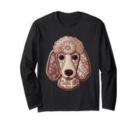 Cute Poodle Patchwork Floral Dog Boho Folk Art Graphic Long Sleeve T-Shirt