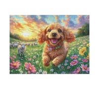 Cute Poodle Puppy Floral 500 Piece Complete Jigsaw Puzzle Set Teens Beginners Educational Challenge Puzzle Fans Group Play Anniversary Creativity & Gift Giving 500 PCS