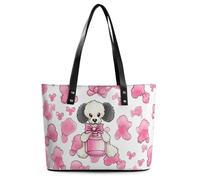 Cute Poodle Tote Bag Large Soft Leather Purse with Zipper Lightweight Ladies Shoulder Handbag
