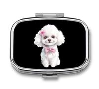 Cute Poodle with Bow Small Pill Organizer with 2 Compartments