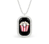 Cute Popcorn Buck Women's Alloy Long Necklaces Square Pendant Ladies Diamond Necklace Jewelry Gift Silver-style