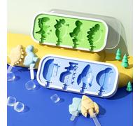 Cute Popsicle Molds,Silicone Ice Pop Molds,Homemade Popsicle Silicone Mold with Popsicle Sticks,Reusable Easy Release Cat Paw Ice Pop Maker (Dino Rocket 2pcs)