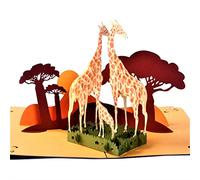 CUTE POPUP 3D Pop Up Giraffe Family Card for Birthdays, Anniversaries & Mother's Day - Laser Cut Cardstock, Safari Design - Greeting Card with Envelope