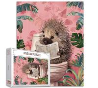Cute Porcupine Jigsaw Puzzle 1000 Pieces Puzzles for Adults, Funny Animals on Toilet Bathroom Art Puzzle for Challenging Family Activity Games Colorful DIY Crafts Puzzle for Home Decor Gifts