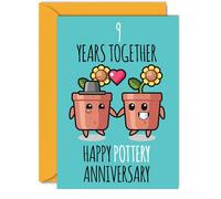 Cute Pottery Anniversary Card for Boyfriend Girlfriend - 9 Years Together - Happy 9th Wedding Anniversary Cards for Women Men, A5 Greeting Cards Anniversaries