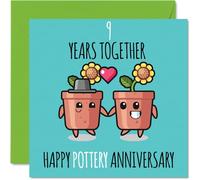 Cute Pottery Anniversary Card for Boyfriend Girlfriend - 9 Years Together - Happy 9th Wedding Anniversary Cards for Women Men, 145mm Greeting Cards Anniversaries