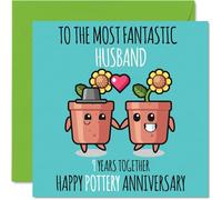 Cute Pottery Anniversary Card for Husband - 9 Years Together - Happy 9th Wedding Anniversary Cards for Husband from Wife, 145mm Greeting Cards Anniversaries