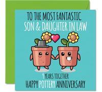 Cute Pottery Anniversary Card for Son & Daughter In Law - 9 Years Together - Happy 9th Wedding Anniversary Cards for Daughter In Law Son, 145mm Greeting Cards Anniversaries