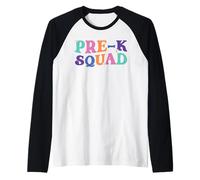 Cute Pre-K Squad Retro Groovy Preschool Student Teacher Raglan Baseball Tee