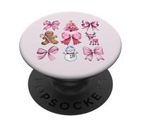 Cute Preppy Pink Christmas Tree Gingerbread Man Snowman Bow PopSockets Adhesive PopGrip