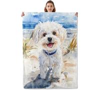 Cute Pretty Deer Blanket, Soft & Warm Flannel Throw - Cozy Plush Lightweight Blankets for Travel, Decor, Bedroom, Office, Sofa for Adults Kids - Ideal for All Seasons 60"×50" Dog34