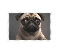Cute Pretty Pug Dog Print Heat Resistant Placemats Set of 6 | 45x30cm Polyester Table Mats for Dining Room Kitchen Decor