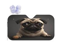 Cute Pretty Pug Dog -Print Reflective Windshield Sun Shade For Cars M Size - Heat Resistant Suction Cups, Universal Fit.