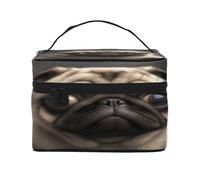 Cute Pretty Pug Dog -Print Waterproof Large Cosmetic Bag for Travel & Gym, Makeup Organizer with 4 Elastic Straps & Compartments,Premium Twill Fabric.