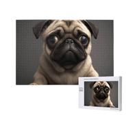 Cute Pretty Pug Dog Printed 1000 Pieces Jigsaw Puzzle with Storage Box, Wooden Puzzle for Adults and Kids, Family Fun Decorative Game, 75x50 CM