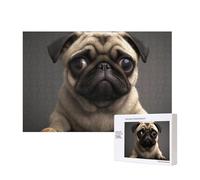 Cute Pretty Pug Dog Printed 300 Pieces Jigsaw Puzzle with Storage Box, Wooden Puzzle for Adults and Kids, Family Fun Decorative Game, 40x28 CM