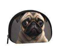 Cute Pretty Pug Dog Printed Coin Purse Wallet, Shell Shape Mini Change Pouch Holder for Men Women