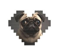 Cute Pretty Pug Dog Printed Jigsaw Puzzle 10.8x12.8 CM, Heart-Shaped Puzzle Challenging Game for Adults, Fun Decorative Wall Decor