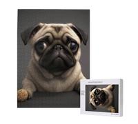 Cute Pretty Pug Dog Printed Jigsaw Puzzle with Storage Box, Wooden Puzzle for Adults and Kids, 500 Pieces Family Fun Decorative Game