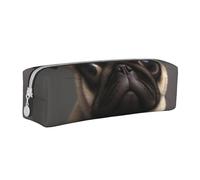 Cute Pretty Pug Dog Printed Leather Pencil Case Simple Pen Pencil Pouch Office Large Pencil Bag Stationery Box for Men Women Teens Students