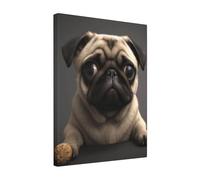 Cute Pretty Pug Dog Printed Wooden Framed Cotton Wall Art 40x50 CM, Modern Canvas Print Picture, Elegant Home Office Hotel Decor