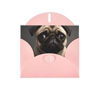 Cute Pretty Pug Dog Prints Pearl Paper Horizontal Festival Greeting Card for Birthday Cards and All Occasions, Pink