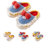 Cute Princes Womens Fuzzy Bowknot Slippers Winter Warm Comfy Non-Slip Thick Sole Home Christmas Gift, Red bow, 23.5~24.0 cm