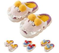 Cute Princes Womens Fuzzy Bowknot Slippers Winter Warm Comfy Non-Slip Thick Sole Home Christmas Gift, Yellow bow, 23.5~24.0 cm