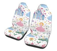 Cute Princess 2 Pcs Car Seat Cover Sets Castle Heart Universal Fit Front Seat Protectors for Most Cars and SUVs, Easy Install