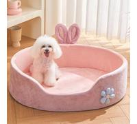 Cute Princess Dog Bed - Pink, Detachable, Washable With Rabbit Ear Design - Round, Soft, Comfortable, Warm for Small Medium Sized Breeds - Four Seasons (L 35cm / 13.8in)