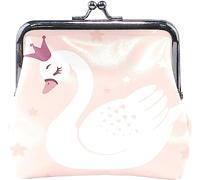 Cute Princess Swan On Pink Background Pouch Small Wallet - Kiss-Lock Change Coin Purse Wallets for Women Girl