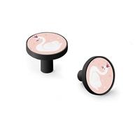Cute Princess Swan Pink Cabinet Knobs and Wall Hooks, 6 Pack Modern Drawer Pulls with Black Base, Solid Zinc Alloy Handles for Kitchen, Bathroom, Dresser