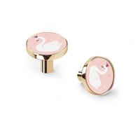 Cute Princess Swan Pink Cabinet Knobs and Wall Hooks, 6 Pack Modern Drawer Pulls with Golden Base, Solid Zinc Alloy Handles for Kitchen, Bathroom, Dresser