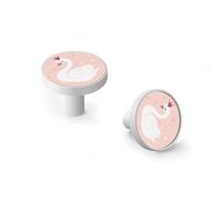 Cute Princess Swan Pink Cabinet Knobs and Wall Hooks, 6 Pack Modern Drawer Pulls with White Base, Solid Zinc Alloy Handles for Kitchen, Bathroom, Dresser