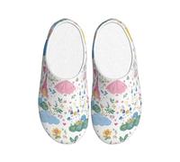 Cute Princess Women's Slippers Flannel House Slippers for Men Castle Heart Non-Slip Warm Winter Shoes for Indoor Outdoor UK 6-7