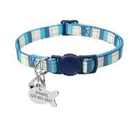 Cute Printed Personalized Cat Collar Quick Release Custom Kitten Collar With Bell Engraving Pet Cat Necklace(16-29cm Light Blue)