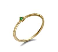 Cute Promise Ring, Yellow Gold Anniversary Rings for Women Gear Four Claws with Green Round Emerald 18.1K Size L 1/2