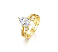 Cute Promise Rings for Women, Rings for Me 2 Ring Set with Pear Shape 2ct Moissanite 18K Yellow Gold Size N 1/2