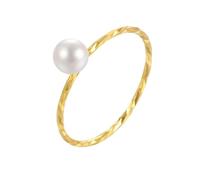 Cute Promise Rings for Women, Yellow Gold Engagement Ring 9K Round with White Pearl Size R 1/2