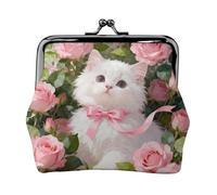 Cute Pu Leather Coin Purse Mini Coin Purse With Kiss Lock Clasp, Vintage Pouch, Cute Cat Rose Flower1, One Size, Cartoon
