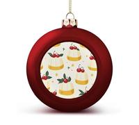 Cute Pudding with Cherry Shiny Christmas Ball Ornaments for Xmas Tree Hanging Balls Holiday Party Decoration 4PCS